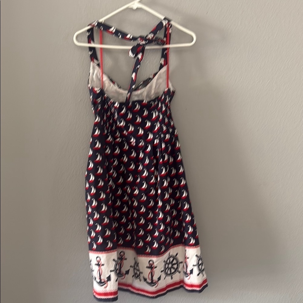 Ahoy sailor! Nautical sailboat Anthropologie Blue Halter Mini Sundress babydoll - Picture 5 of 14
